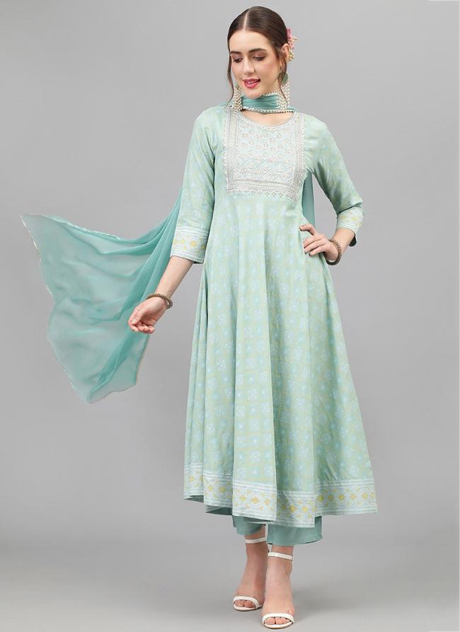 Rayon Pista Green Festival Wear Embroidery Work Readymade Salwar Suit